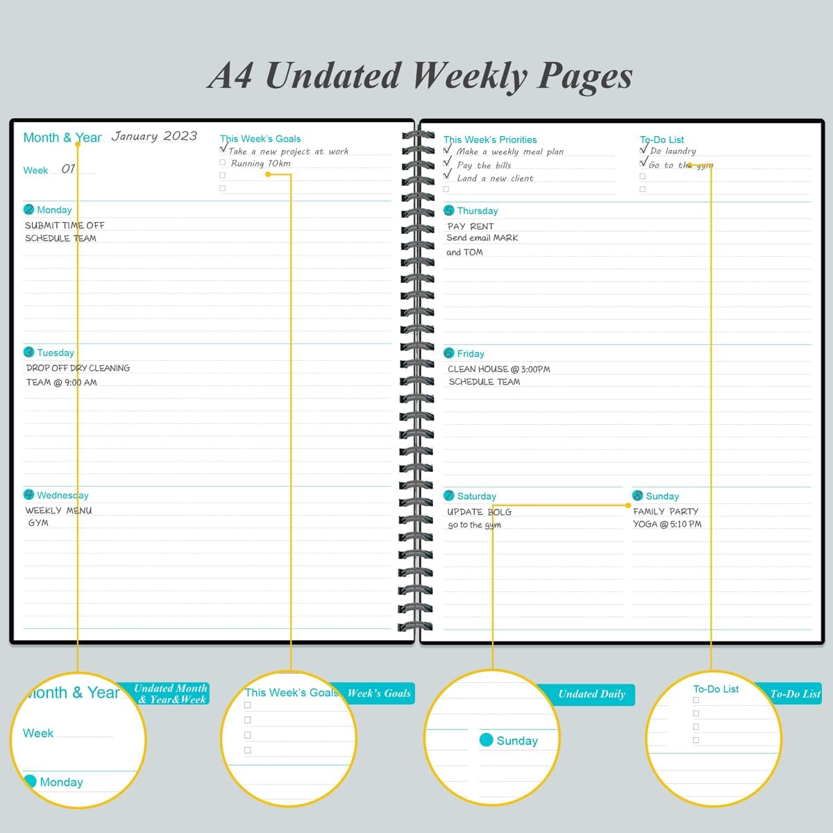 Undated Planner Pro - 8.5" x 11" Weekly & Monthly Planner to Achieve Goals & Increase Productivity
